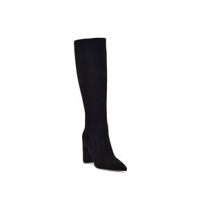 NINE WEST Womens Black Comfort Danee Pointed Toe Block Heel Leather Boots 5.5 M